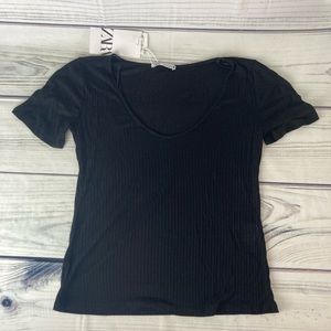 Zara Black Semi-Sheer Ribbed T-Shirt